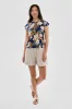 Beechers Brook Floral Cap Sleeve Back Slit Tee - Navy sold by Fairweather