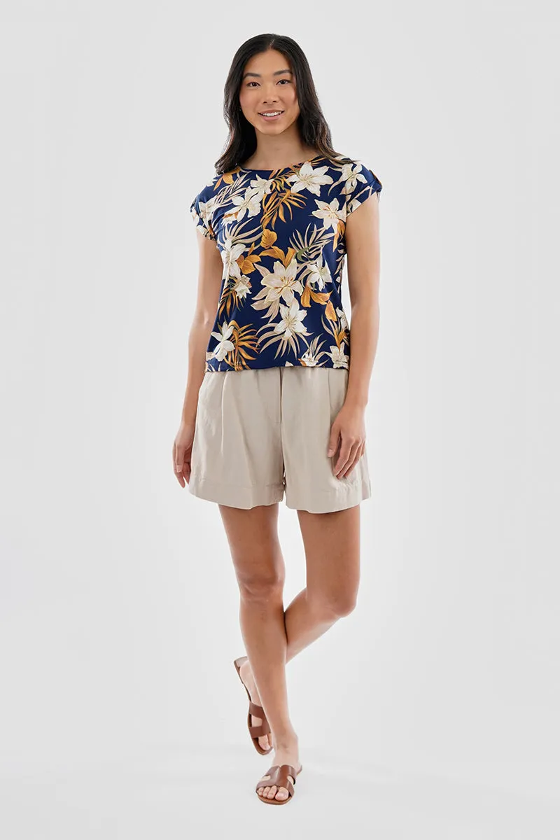 Beechers Brook Floral Cap Sleeve Back Slit Tee - Navy sold by Fairweather product image thumbnail 5