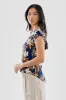 Beechers Brook Floral Cap Sleeve Back Slit Tee - Navy sold by Fairweather