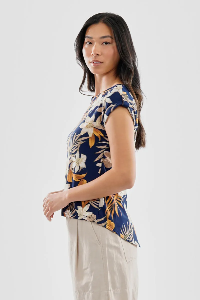Beechers Brook Floral Cap Sleeve Back Slit Tee - Navy sold by Fairweather product image thumbnail 2