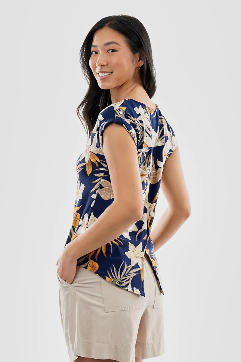 Beechers Brook Floral Cap Sleeve Back Slit Tee - Navy sold by Fairweather product image thumbnail 3