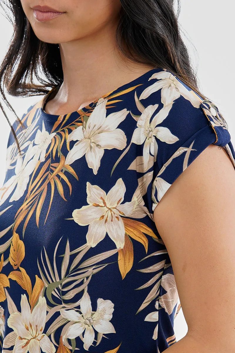 Beechers Brook Floral Cap Sleeve Back Slit Tee - Navy sold by Fairweather product image thumbnail 4