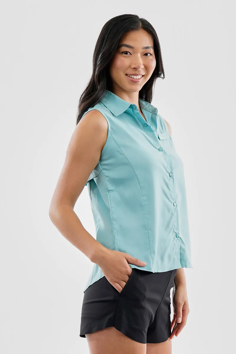 Canada Weather Gear Sleeveless Button Up Collared Shirt - Aqua sold by Fairweather product image thumbnail 2