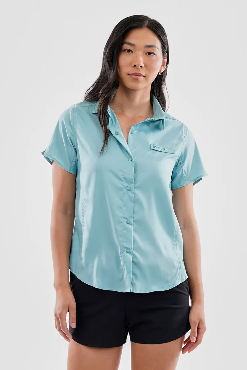 Canada Weather Gear Solid Short Sleeve Button Up Shirt - Aqua sold by Fairweather