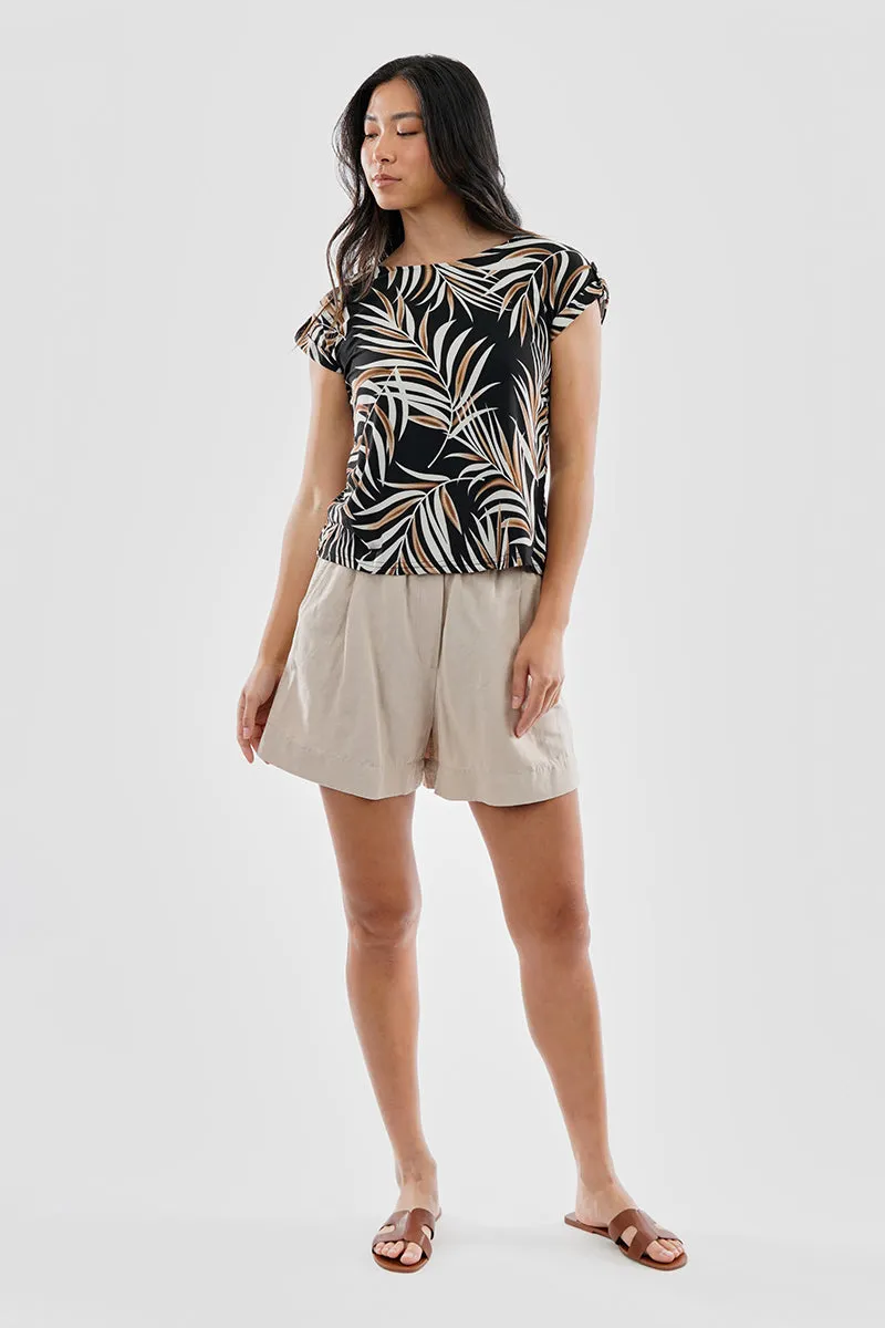 Beechers Brook Leaf Print Cap Sleeve Back Slit Tee - Black sold by Fairweather product image thumbnail 5