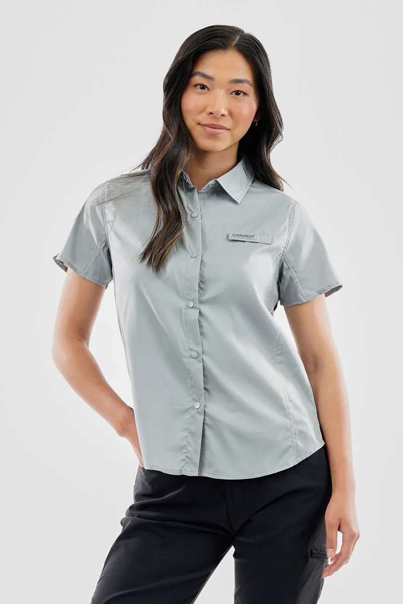 Canada Weather Gear Solid Short Sleeve Button Up Shirt - Grey sold by Fairweather