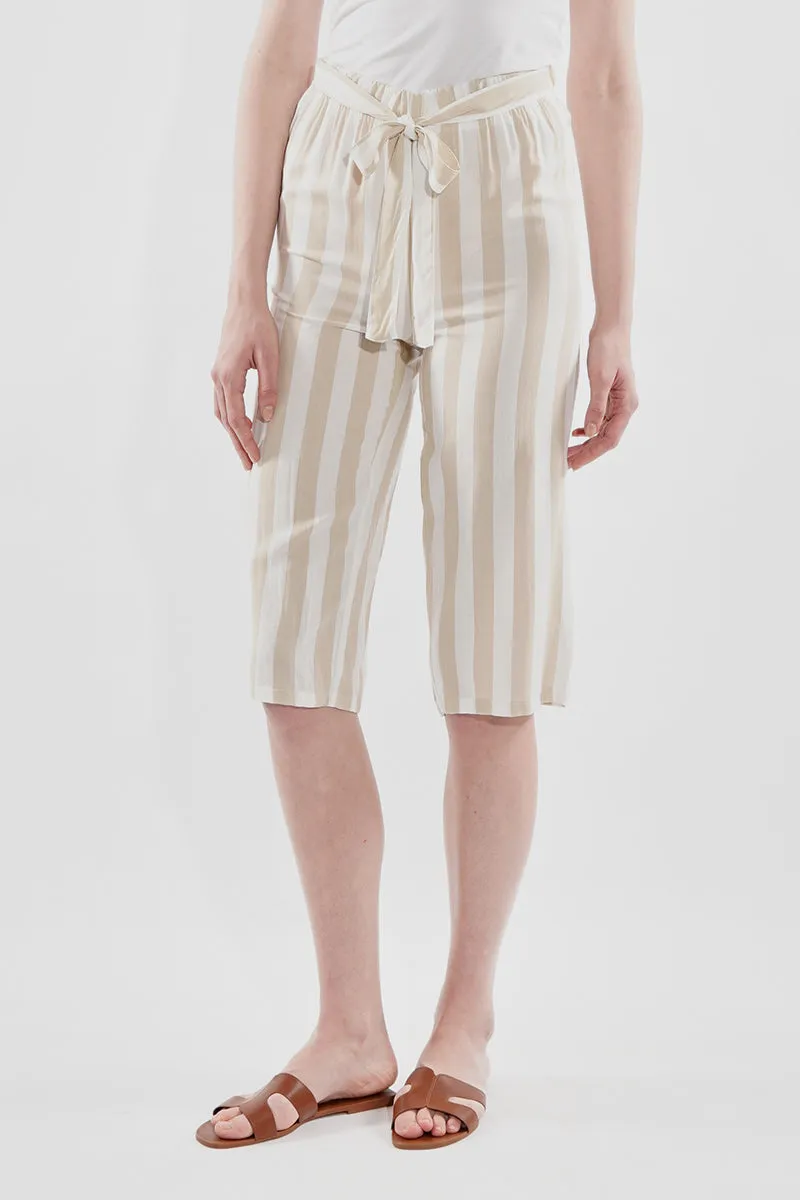 Stylexchange Striped Belted Culotte Pants - Beige sold by Fairweather