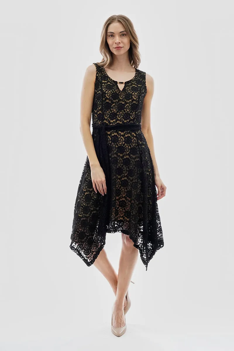 Costa Blanca Belted Lace Gold Bar Detail Cocktail Dress - Black sold by Fairweather product image thumbnail 5