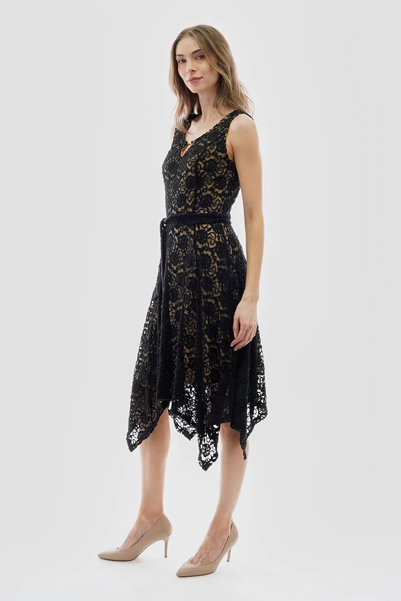 Costa Blanca Belted Lace Gold Bar Detail Cocktail Dress - Black sold by Fairweather product image thumbnail 2