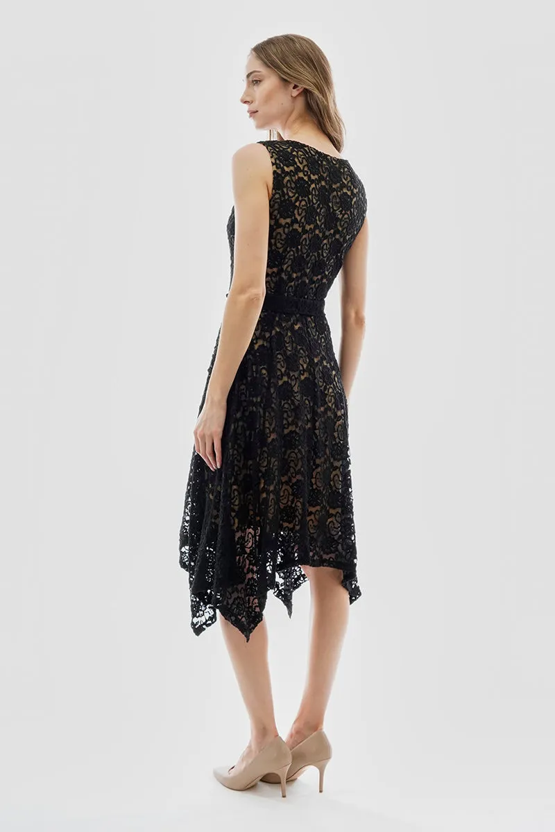 Costa Blanca Belted Lace Gold Bar Detail Cocktail Dress - Black sold by Fairweather product image thumbnail 3