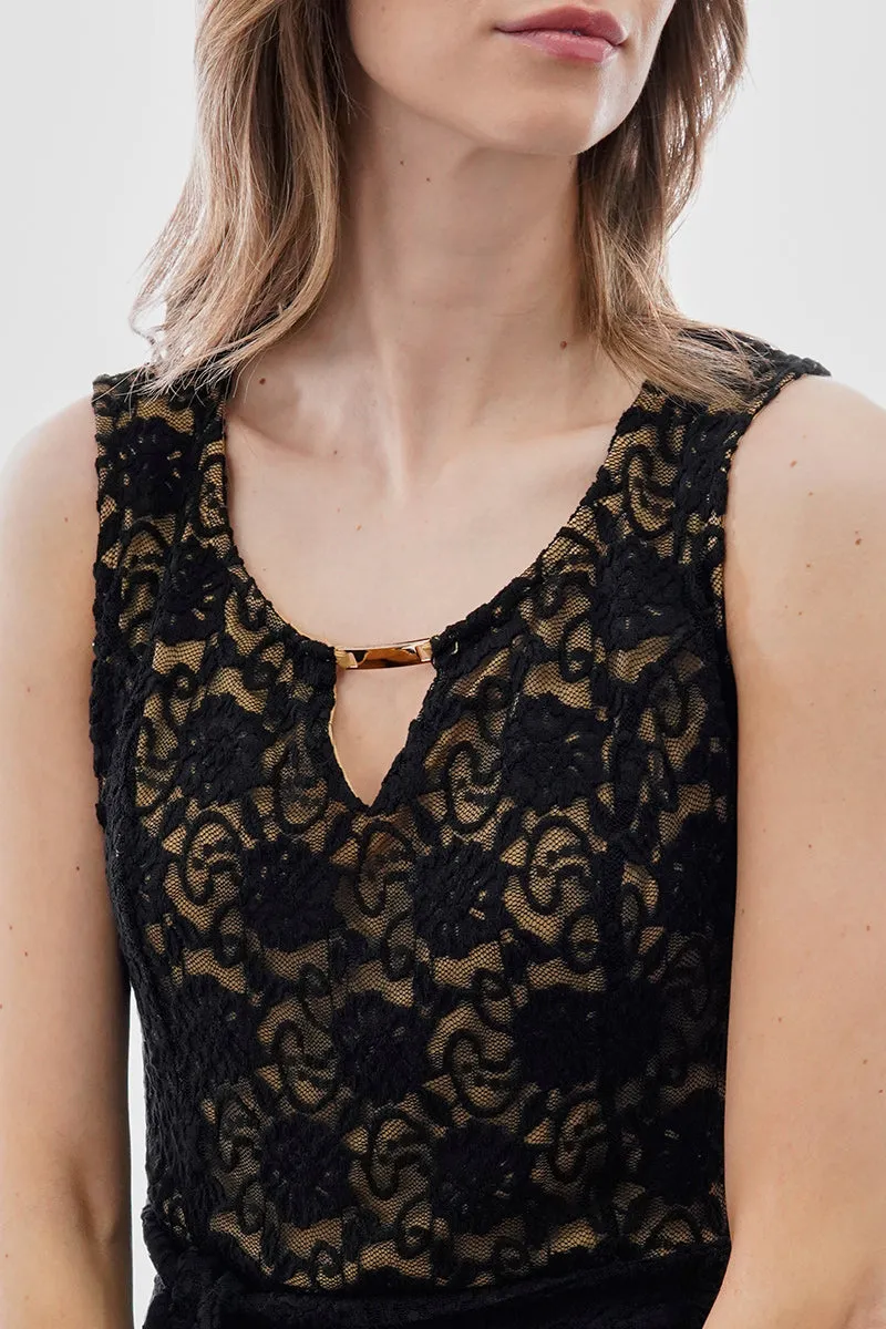 Costa Blanca Belted Lace Gold Bar Detail Cocktail Dress - Black sold by Fairweather product image thumbnail 4