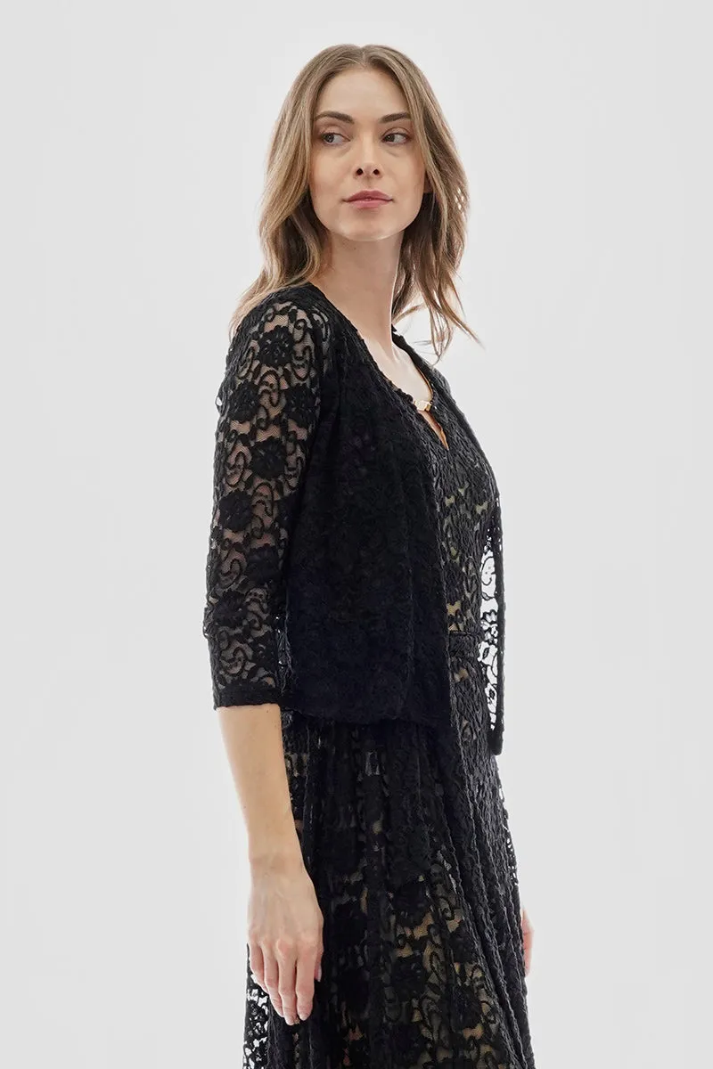 Costa Blanca Floral Lace Open Shrug Cardigan - Black sold by Fairweather product image thumbnail 2