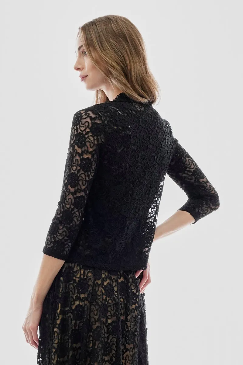 Costa Blanca Floral Lace Open Shrug Cardigan - Black sold by Fairweather product image thumbnail 3
