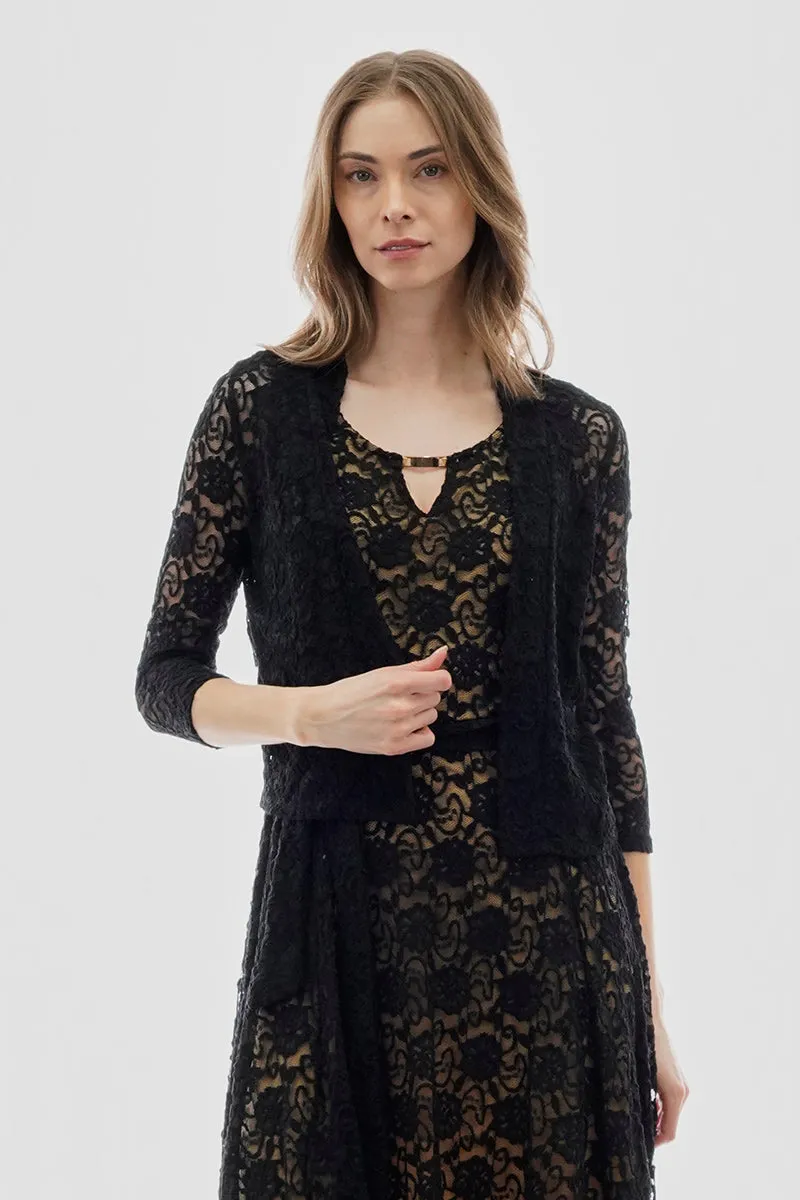 Costa Blanca Floral Lace Open Shrug Cardigan - Black sold by Fairweather
