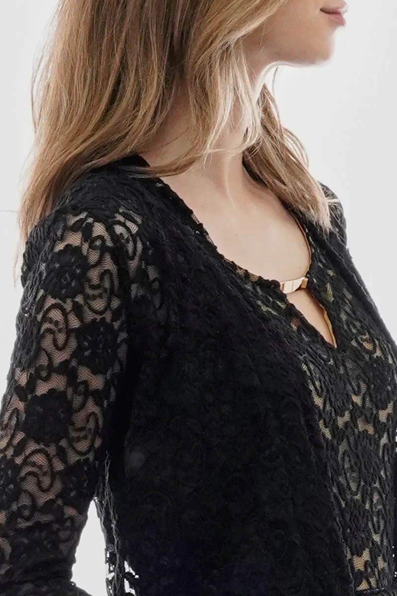 Costa Blanca Floral Lace Open Shrug Cardigan - Black sold by Fairweather product image thumbnail 4