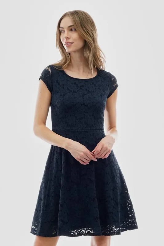 Costa Blanca Floral Lace Cap Sleeve Cocktail Dress - Navy sold by Fairweather