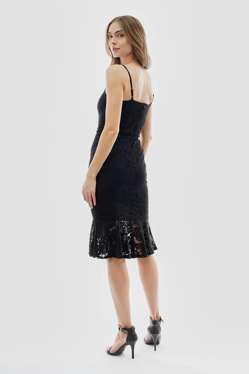 Costa Blanca Floral Lace Flounce Hem Cocktail Dress - Black sold by Fairweather product image thumbnail 3