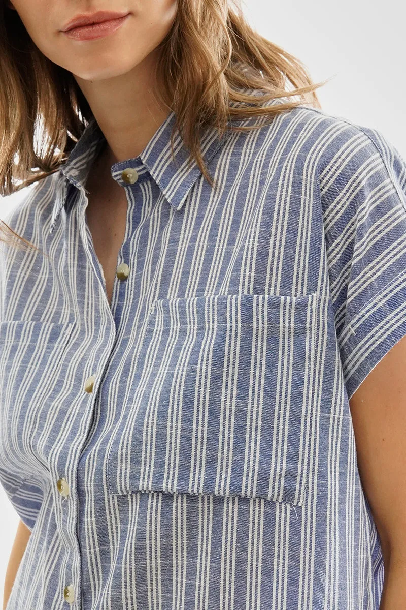 Beechers Brook Striped Button Up Short Sleeve Shirt - Blue sold by Fairweather product image thumbnail 4