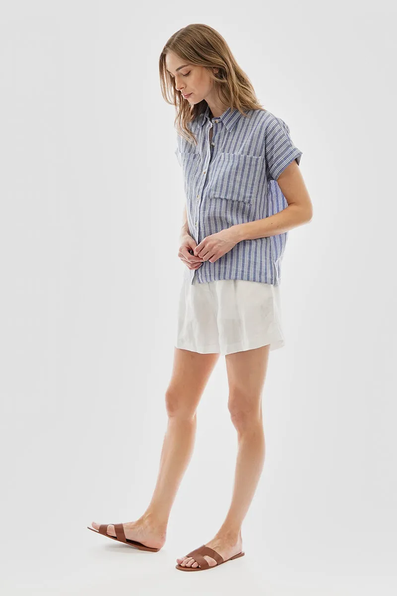 Beechers Brook Striped Button Up Short Sleeve Shirt - Blue sold by Fairweather product image thumbnail 5