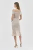 Costa Blanca Lace Off Shoulder Side Slit Cocktail Dress - Cream sold by Fairweather