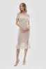 Costa Blanca Lace Off Shoulder Side Slit Cocktail Dress - Cream sold by Fairweather
