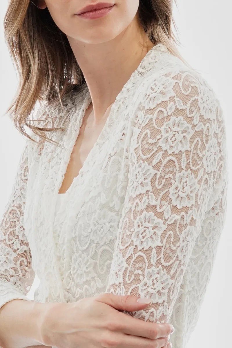 Costa Blanca Floral Lace Open Shrug Cardigan - Cream sold by Fairweather product image thumbnail 4