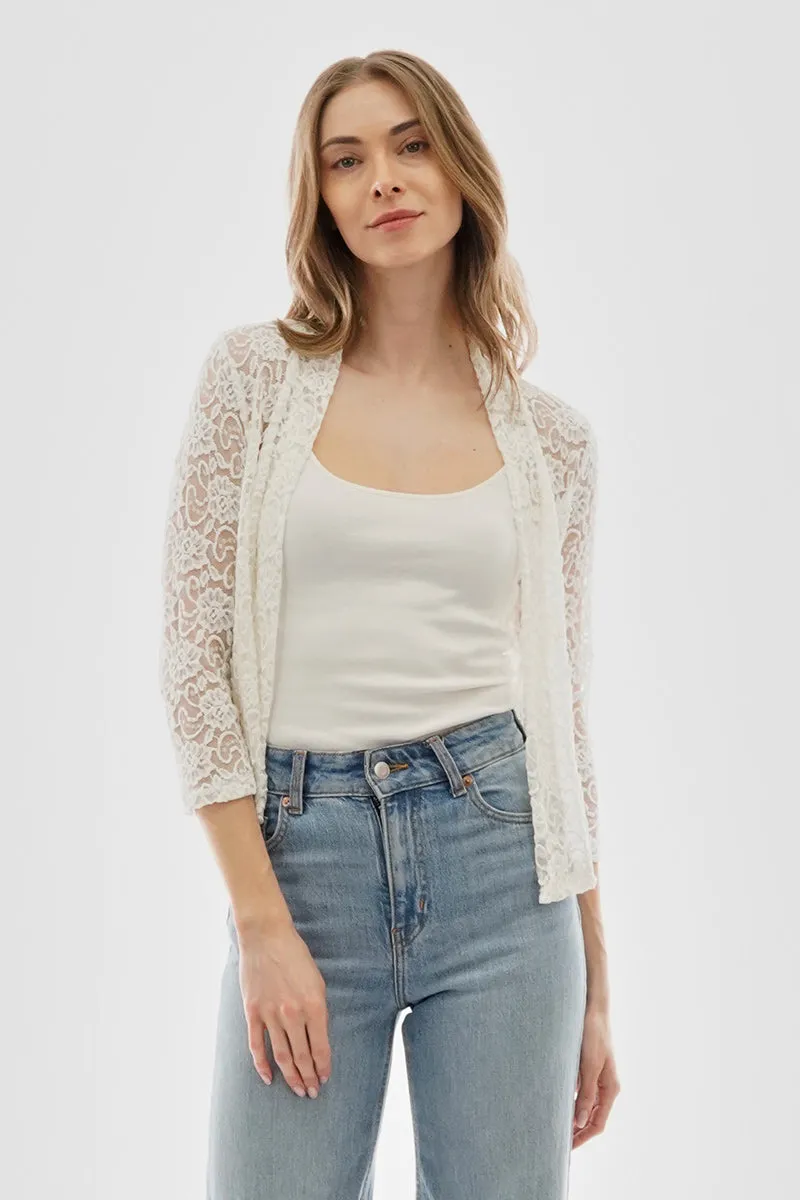 Costa Blanca Floral Lace Open Shrug Cardigan - Cream sold by Fairweather