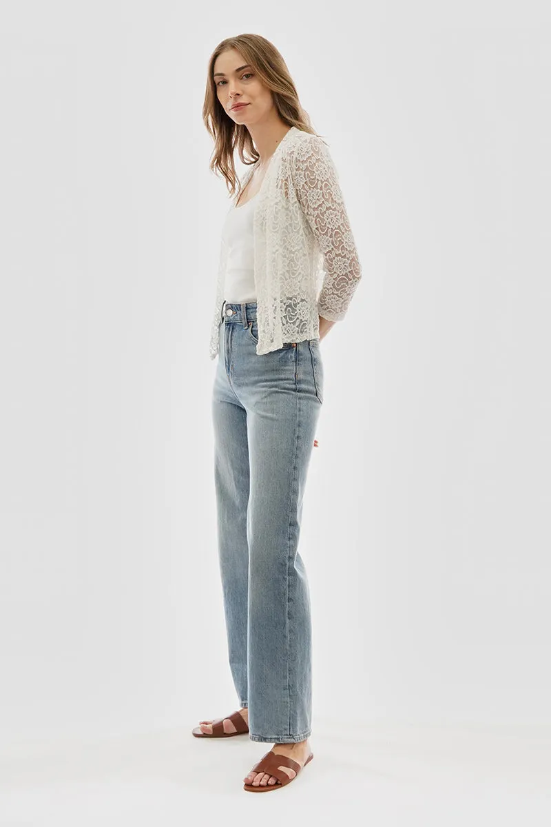 Costa Blanca Floral Lace Open Shrug Cardigan - Cream sold by Fairweather product image thumbnail 5