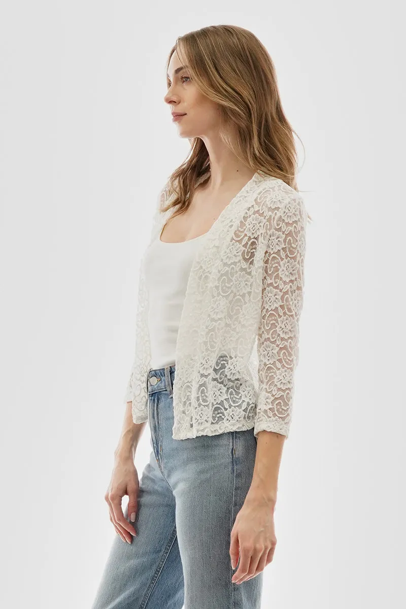 Costa Blanca Floral Lace Open Shrug Cardigan - Cream sold by Fairweather product image thumbnail 2