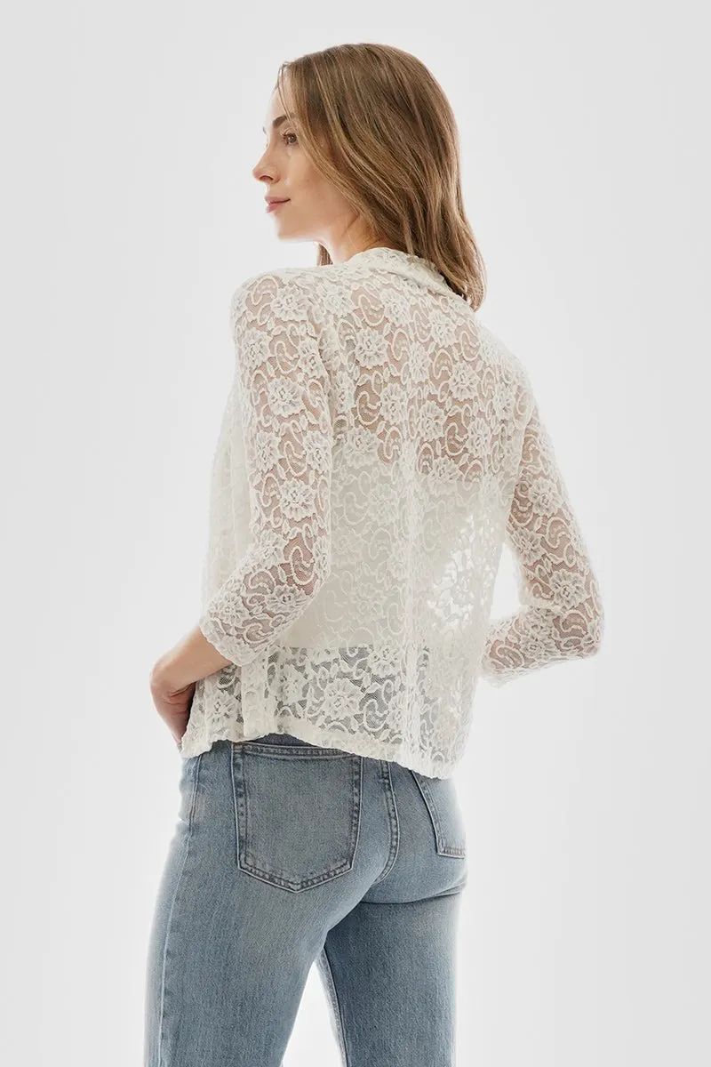 Costa Blanca Floral Lace Open Shrug Cardigan - Cream sold by Fairweather product image thumbnail 3