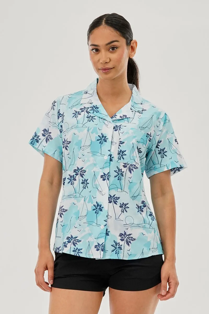 Canada Weather Gear Printed Short Sleeve Button Up Shirt - Aqua sold by Fairweather