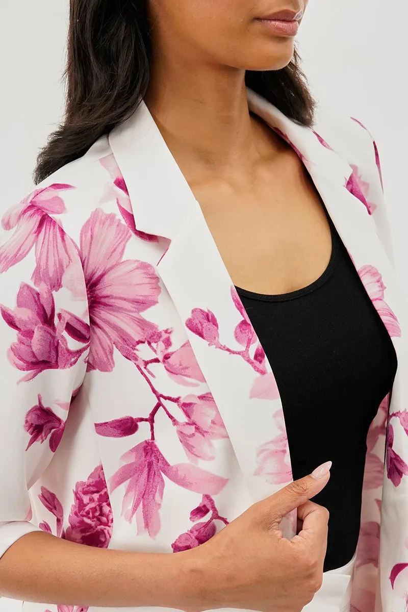 Costa Blanca Floral Roll Up Sleeve Open Blazer - Pink sold by Fairweather product image thumbnail 4