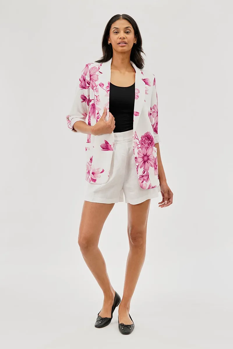 Costa Blanca Floral Roll Up Sleeve Open Blazer - Pink sold by Fairweather product image thumbnail 5