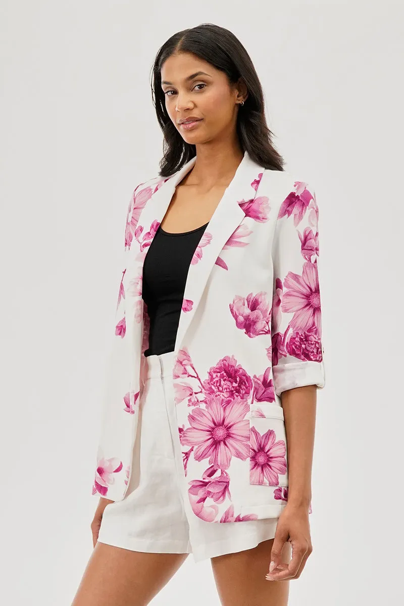 Costa Blanca Floral Roll Up Sleeve Open Blazer - Pink sold by Fairweather product image thumbnail 2