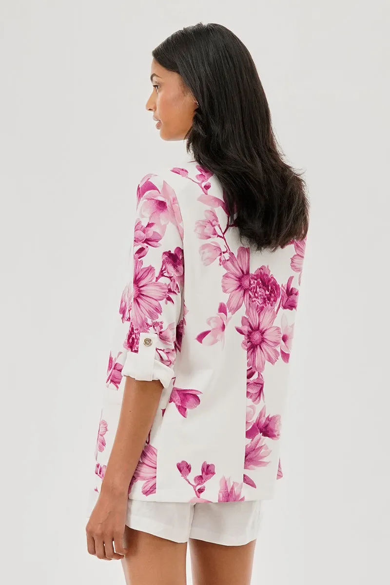 Costa Blanca Floral Roll Up Sleeve Open Blazer - Pink sold by Fairweather product image thumbnail 3