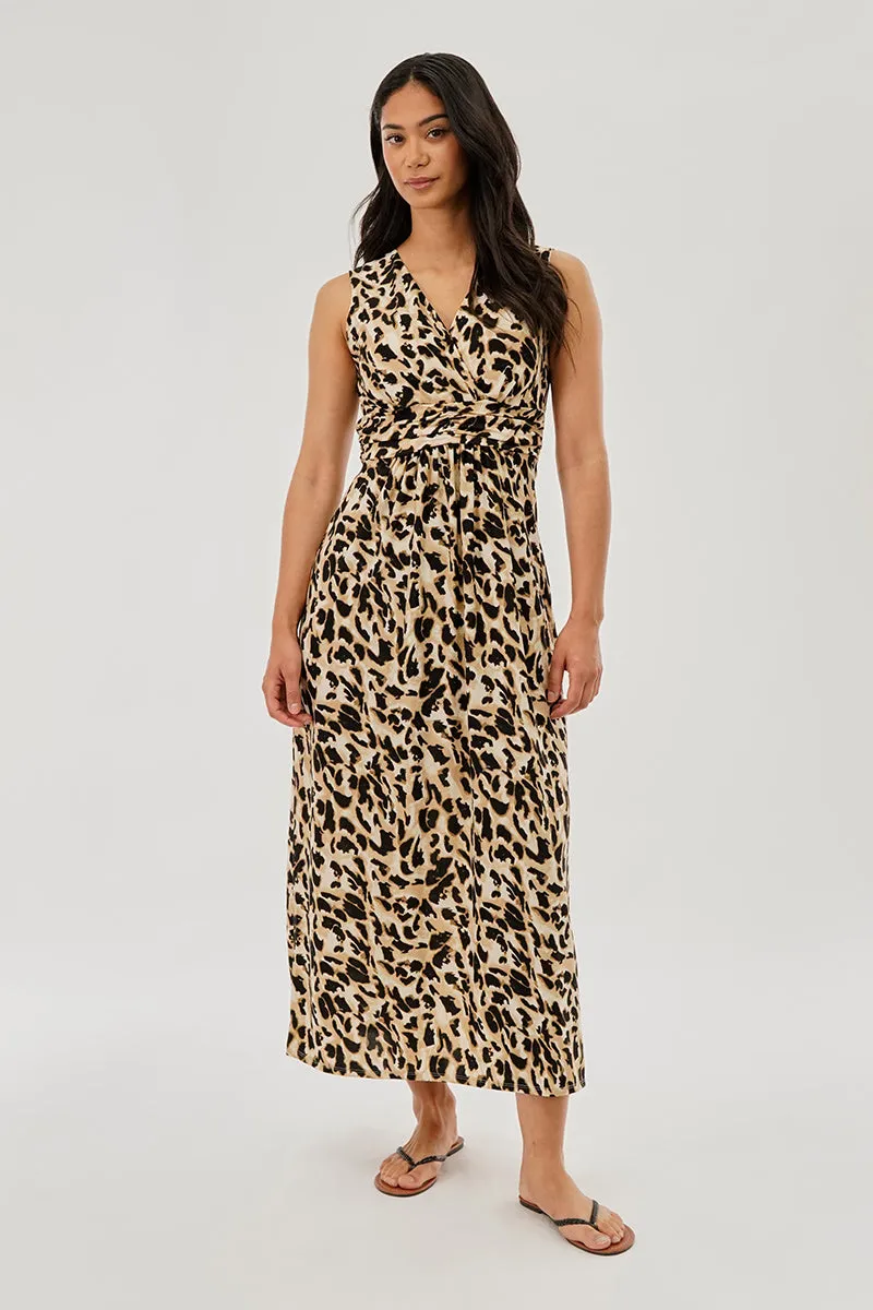 Beechers Brook Leopard Print V-Neck Maxi Dress - Beige sold by Fairweather