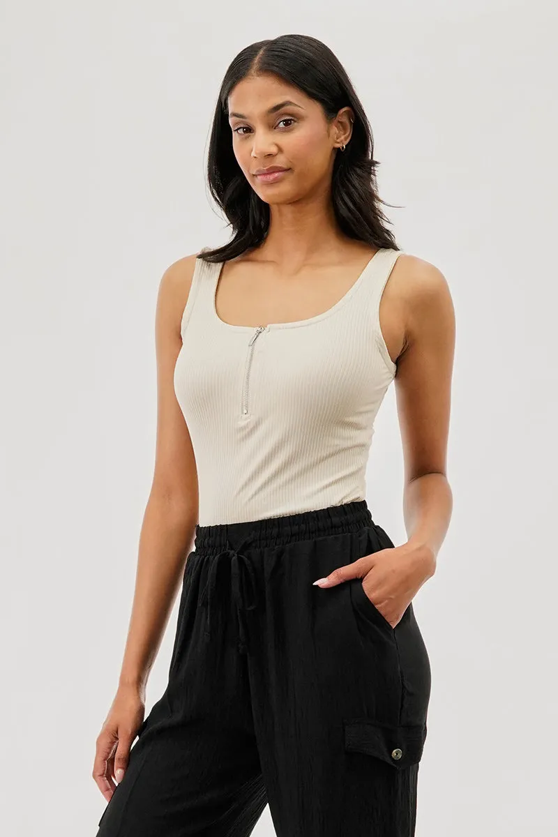 Costa Blanca Ribbed Quarter Zip Tank Top - Cream sold by Fairweather product image thumbnail 2