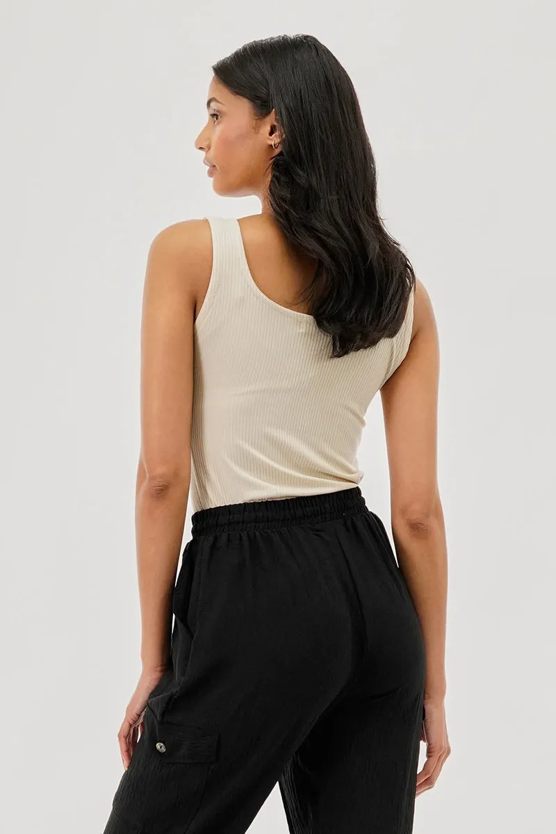 Costa Blanca Ribbed Quarter Zip Tank Top - Cream sold by Fairweather product image thumbnail 3