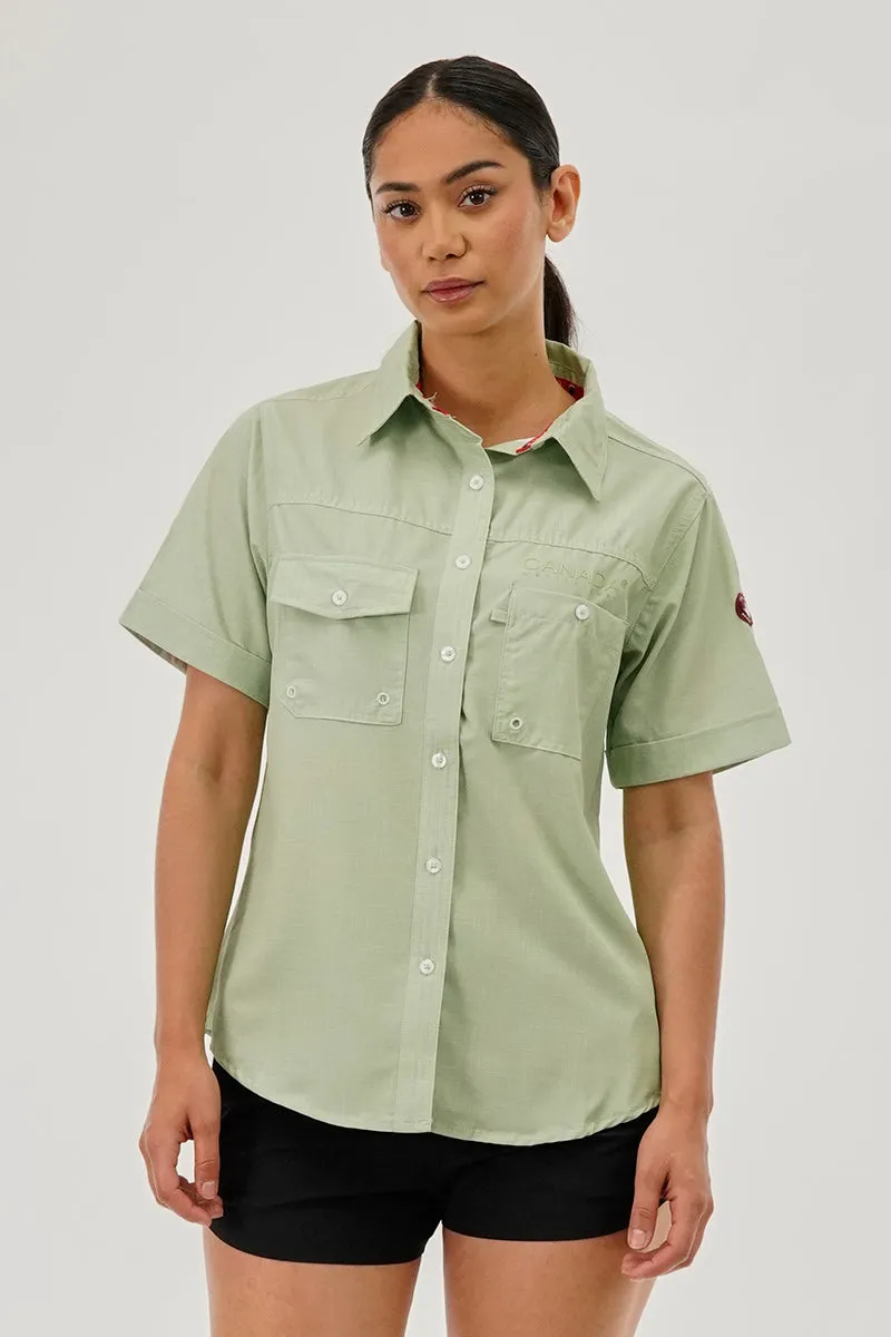 Canada Weather Gear Short Sleeve Button Up Utility Shirt - Green sold by Fairweather