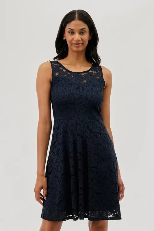 Costa Blanca Floral Lace Sleeveless Cocktail Dress - Navy sold by Fairweather