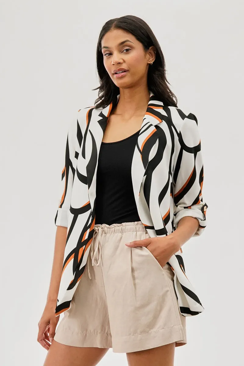 Costa Blanca Patterned Roll Up Sleeve Open Blazer - White sold by Fairweather product image thumbnail 2