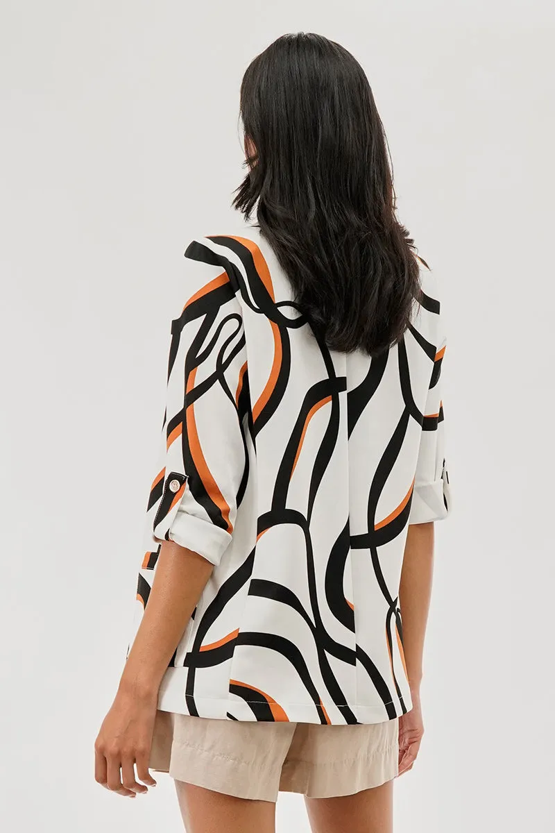 Costa Blanca Patterned Roll Up Sleeve Open Blazer - White sold by Fairweather product image thumbnail 3