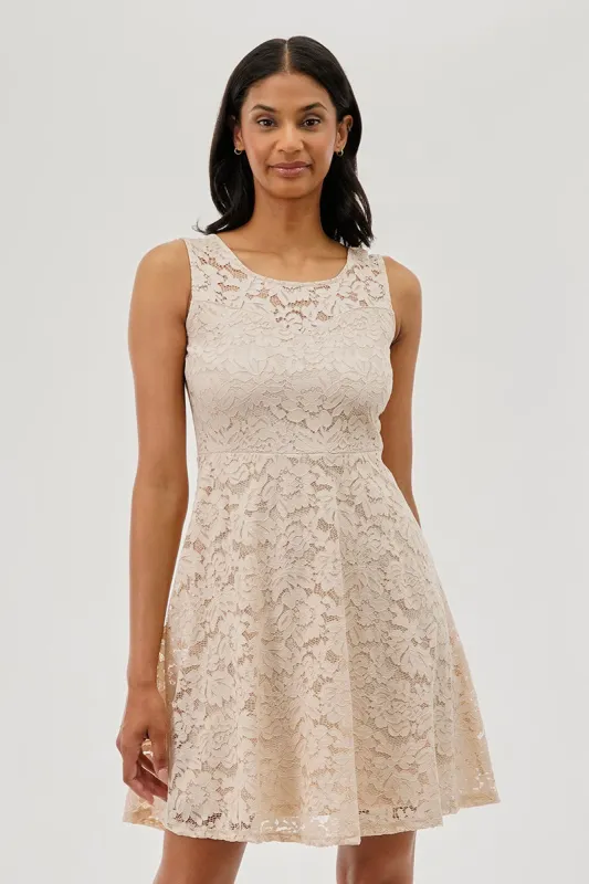 Costa Blanca Floral Lace Sleeveless Cocktail Dress - Cream sold by Fairweather