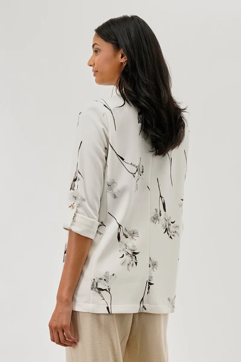 Costa Blanca Floral Roll Up Sleeve Open Blazer - White sold by Fairweather product image thumbnail 3