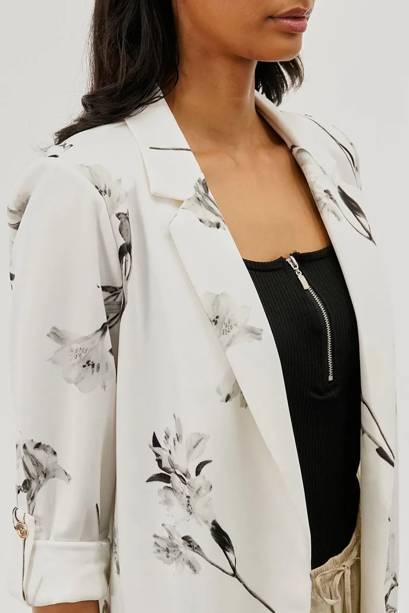 Costa Blanca Floral Roll Up Sleeve Open Blazer - White sold by Fairweather product image thumbnail 4