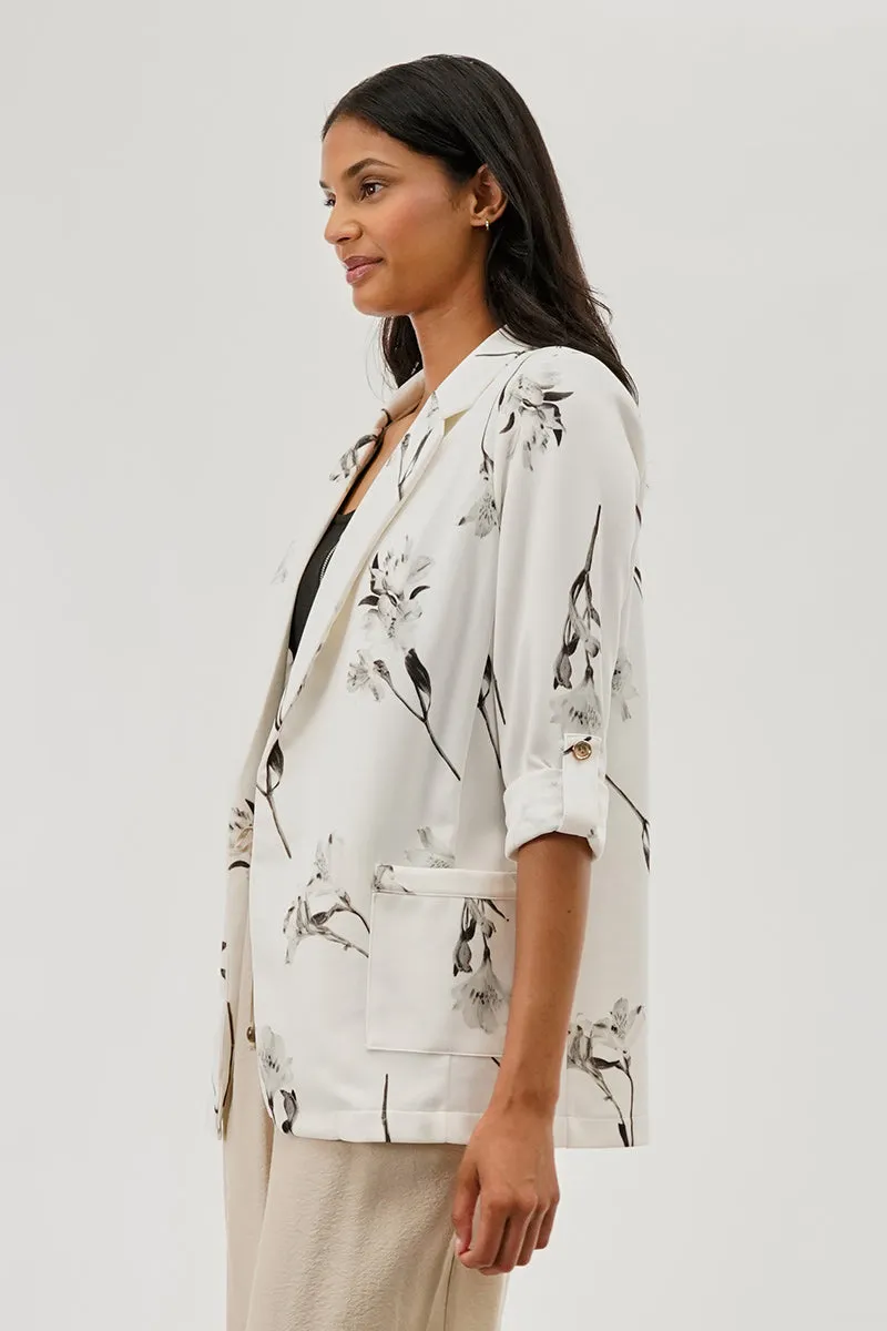Costa Blanca Floral Roll Up Sleeve Open Blazer - White sold by Fairweather product image thumbnail 2