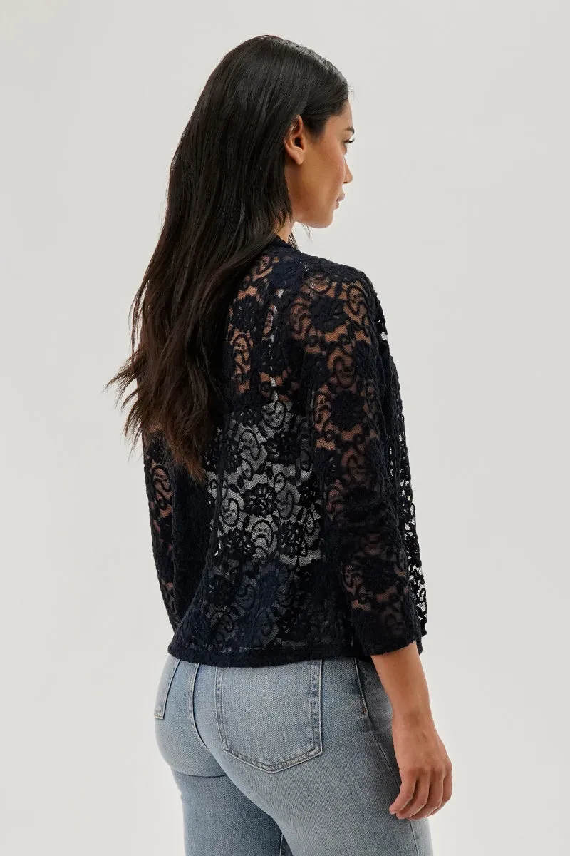 Costa Blanca Floral Lace Shrug Cardigan - Navy sold by Fairweather product image thumbnail 3