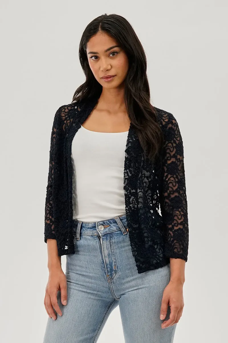 Costa Blanca Floral Lace Shrug Cardigan - Navy sold by Fairweather