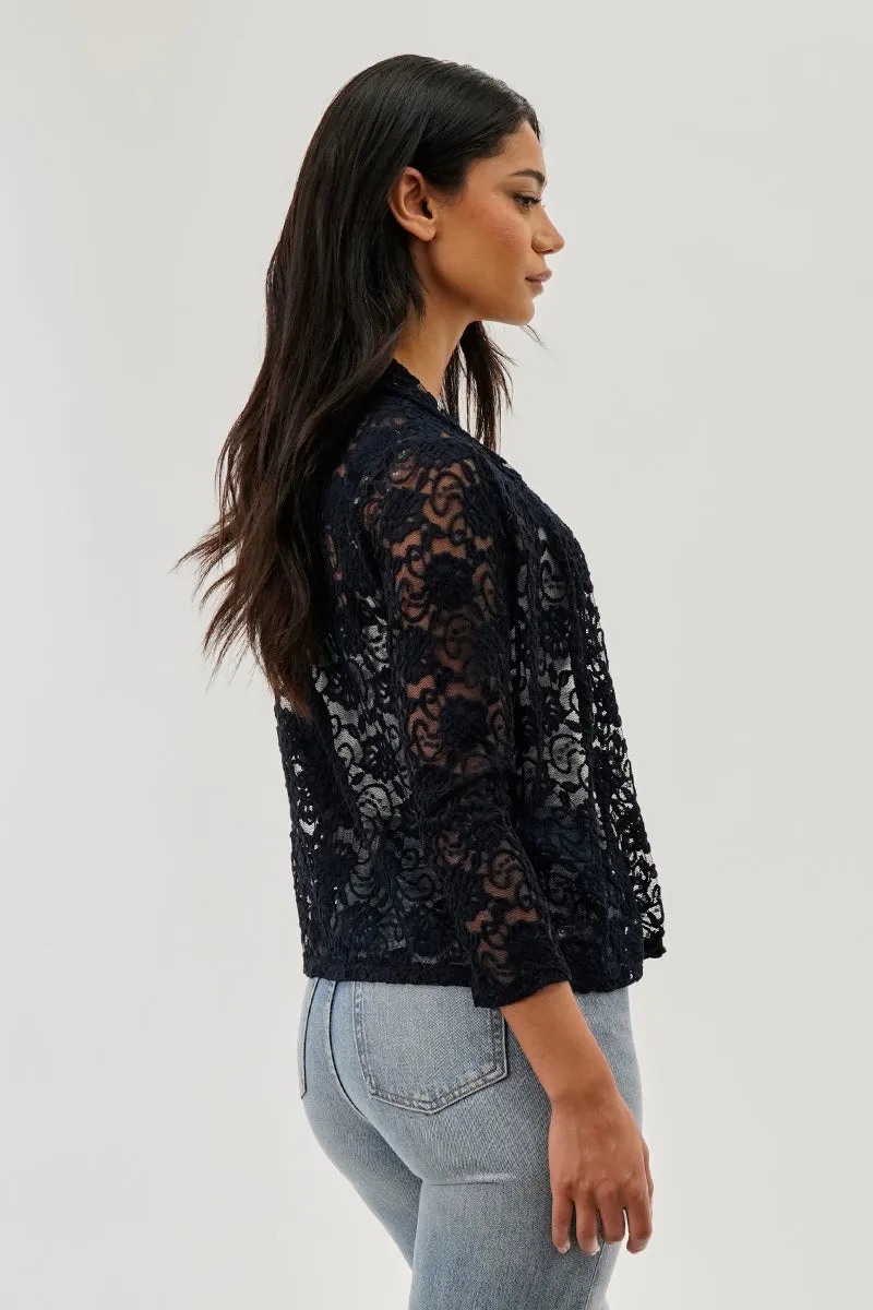 Costa Blanca Floral Lace Shrug Cardigan - Navy sold by Fairweather product image thumbnail 2