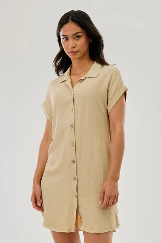 Stylexchange Vintage Button Up Short Sleeve Day Dress - Beige sold by Fairweather